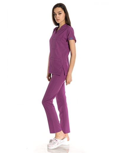 Mor Renkli Likralı Greys Scrubs Takım