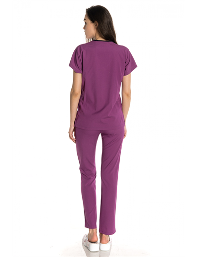 Mor Renkli Likralı Greys Scrubs Takım