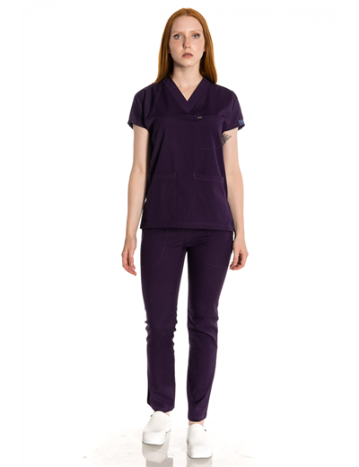 Mürdüm Renkli Likralı Greys Scrubs Takım