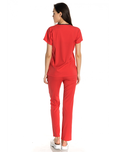 Nar Çiçeği Likralı Greys Tek Üst Scrubs