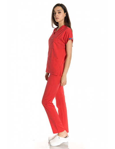 Nar Çiçeği Likralı Greys Tek Üst Scrubs