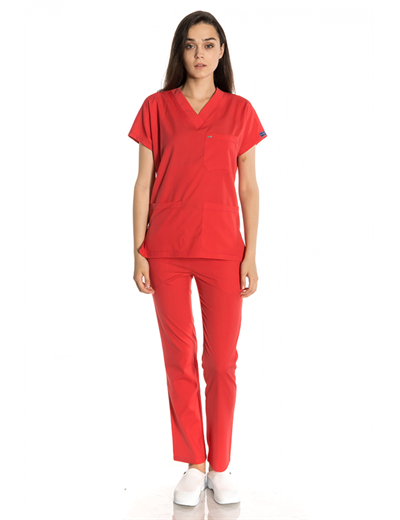 Nar Çiçeği Likralı Greys Tek Üst Scrubs