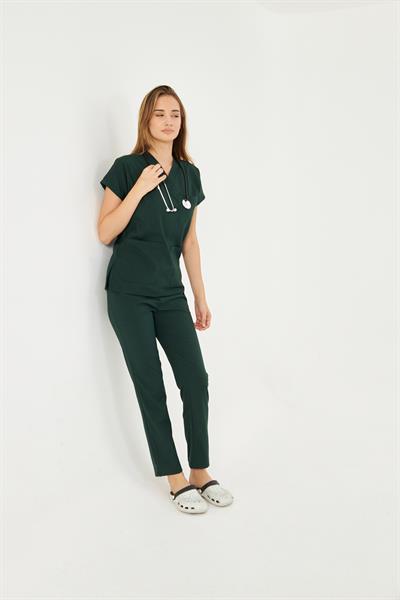 Ördek Başı Yeşili  Likralı Greys Scrubs Takım