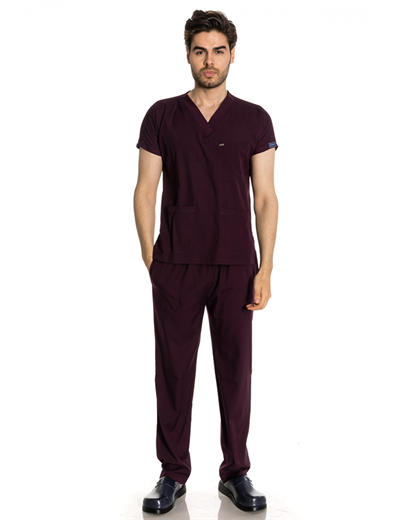 Patlıcan Moru Likralı Greys Scrubs Takım