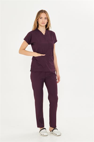 Patlıcan Moru Likralı Greys Scrubs Takım