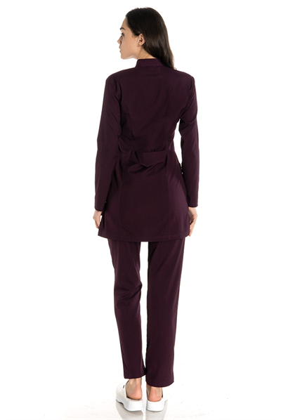 Patlıcan Moru Likralı Tesettür Scrubs Takım