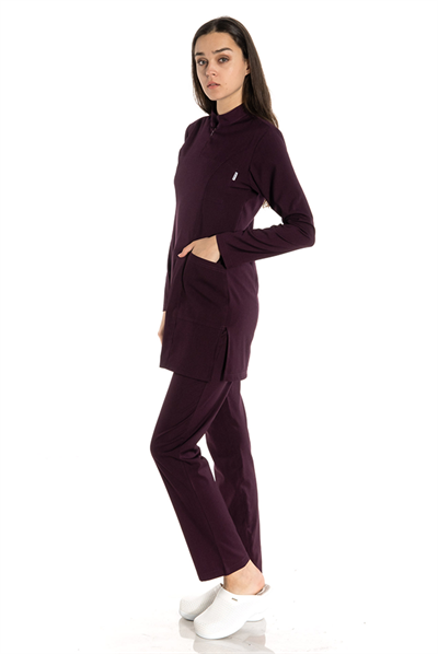 Patlıcan Moru Likralı Tesettür Scrubs Takım