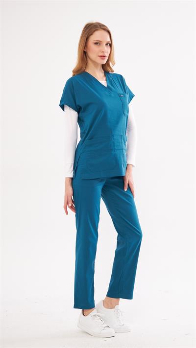 Petrol Yeşili Likralı Greys Scrubs Takım