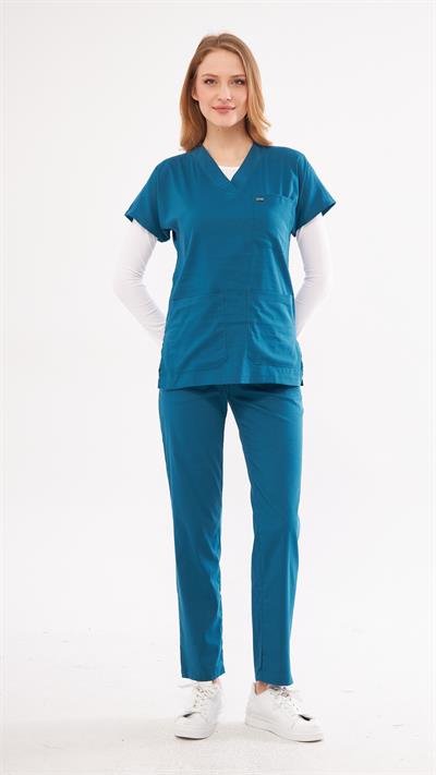 Petrol Yeşili Likralı Greys Scrubs Takım