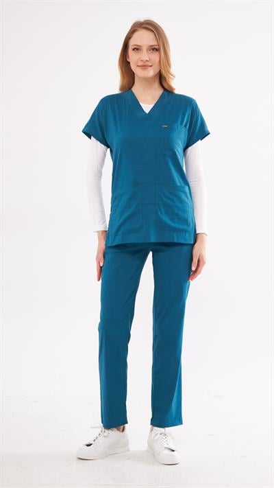Petrol Yeşili Likralı Greys Scrubs Takım