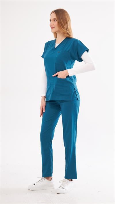 Petrol Yeşili Likralı Greys Scrubs Takım