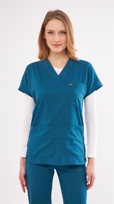 Petrol Yeşili Likralı Greys Scrubs Takım