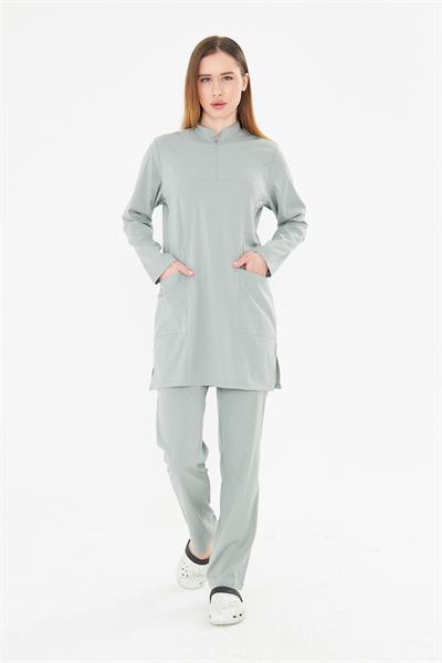 Tıpmod Gri 17-4402 Likralı Tesettür Scrubs Takım