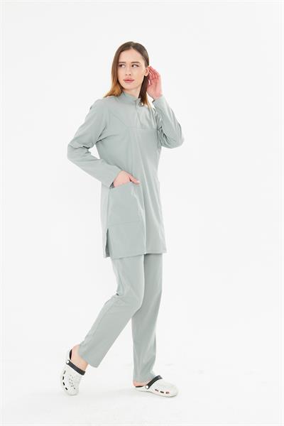 Tıpmod Gri 17-4402 Likralı Tesettür Scrubs Takım
