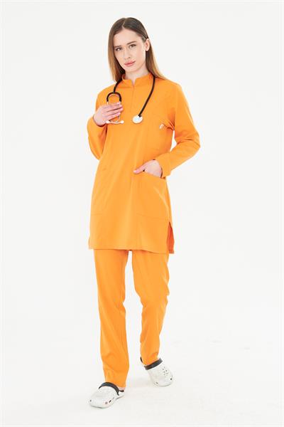 Tıpmod Turuncu 16-1253 Likralı Tesettür Scrubs Takım