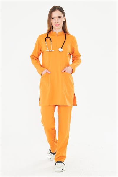 Tıpmod Turuncu 16-1253 Likralı Tesettür Scrubs Takım