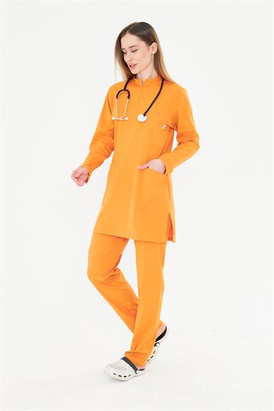 Tıpmod Turuncu 16-1253 Likralı Tesettür Scrubs Takım
