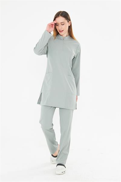 Tıpmod Gri 17-4402 Likralı Tesettür Scrubs Takım