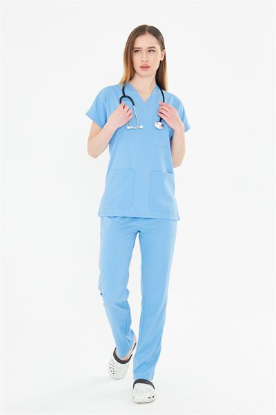 Tıpmod Açık Mavi 15-4225 Likralı Greys Scrubs Takım