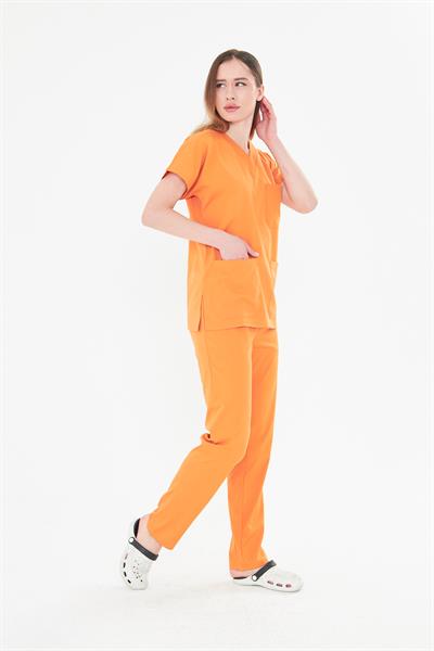 Tıpmod Turuncu 16-1253 Likralı Greys Scrubs Takım