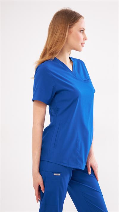 Saks Mavi Likralı Agape T1 Scrubs Üst