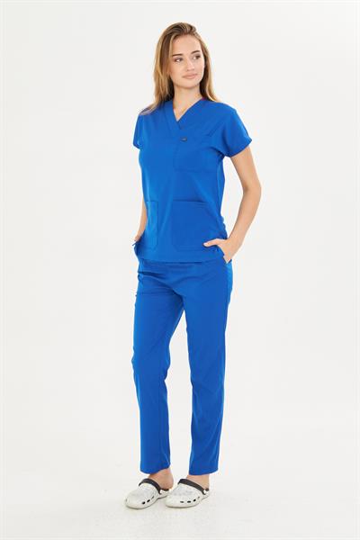 Saks Mavi  Likralı Greys Scrubs Takım