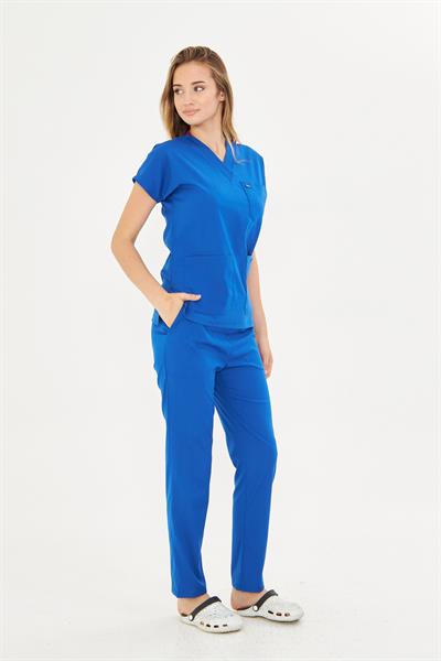 Saks Mavi  Likralı Greys Scrubs Takım