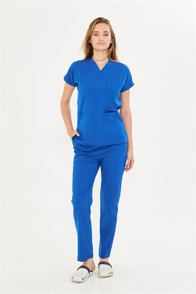 Saks Mavi  Likralı Greys Scrubs Takım