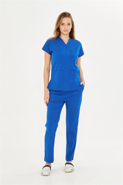 Saks Mavi  Likralı Greys Scrubs Takım