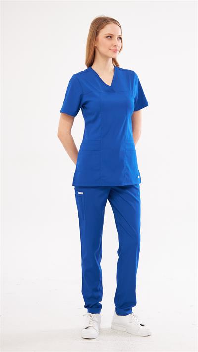 Saks Mavi Likralı Lyra Premium Scrubs Takım