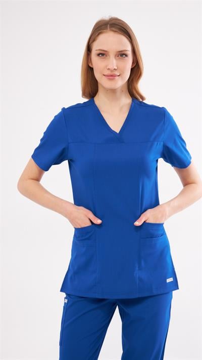 Saks Mavi Likralı Lyra Premium Scrubs Üst