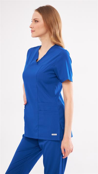 Saks Mavi Likralı Lyra Premium Scrubs Üst