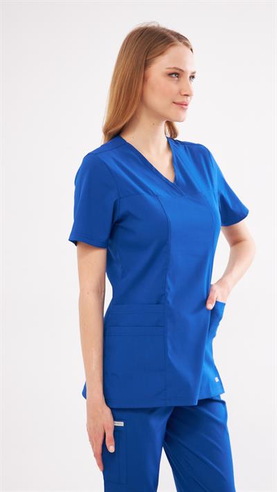 Saks Mavi Likralı Lyra Premium Scrubs Üst