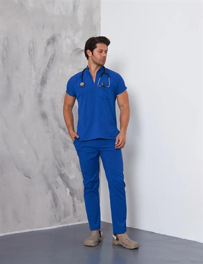 Saks Mavi Likralı Scrubs Takım