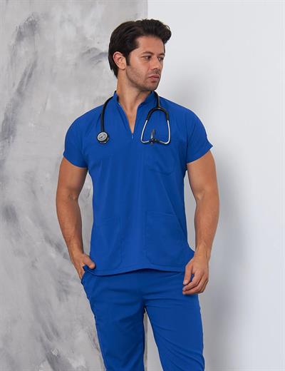 Saks Mavi Likralı Scrubs Takım