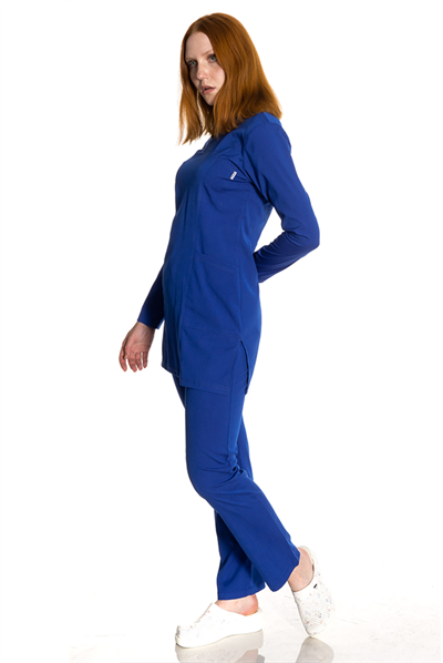 Saks Mavi Likralı Tesettür Scrubs Takım