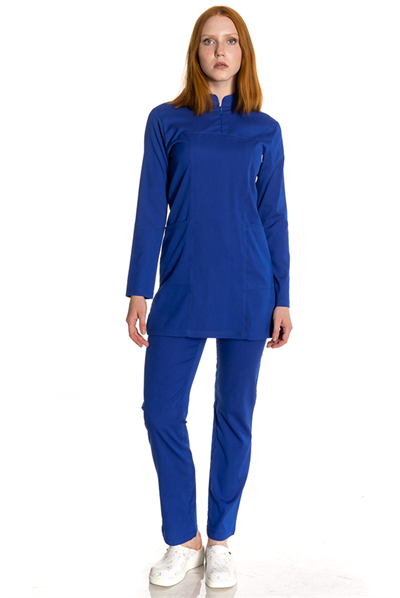 Saks Mavi Likralı Tesettür Scrubs Takım