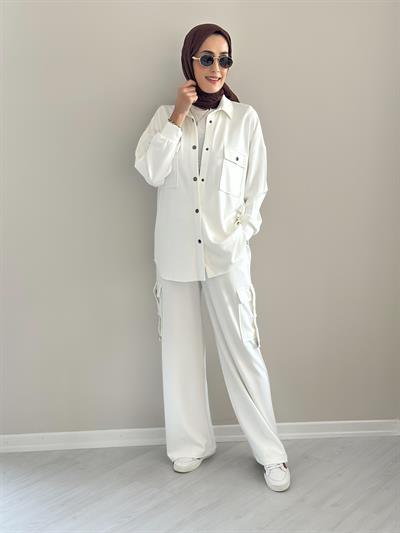 Alien Beyaz Gömlek Pantolon Modal Takım