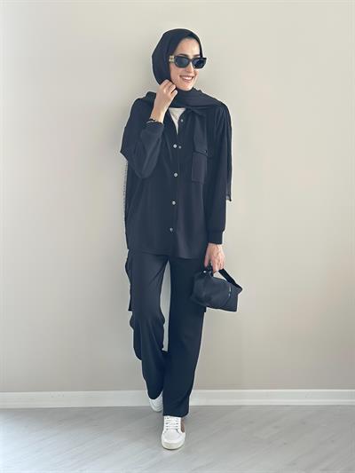 Alien Siyah Gömlek Pantolon Modal Takım