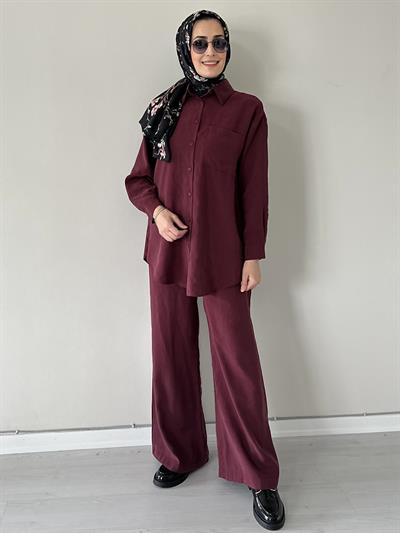 April Bordo Gömlek Pantolon Takım