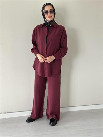 April Bordo Gömlek Pantolon Takım