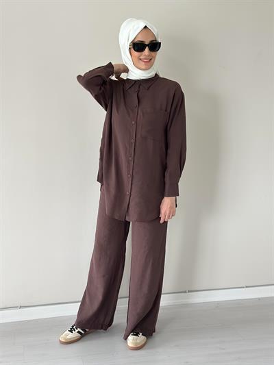 April Kahve Gömlek Pantolon Takım