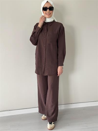 April Kahve Gömlek Pantolon Takım