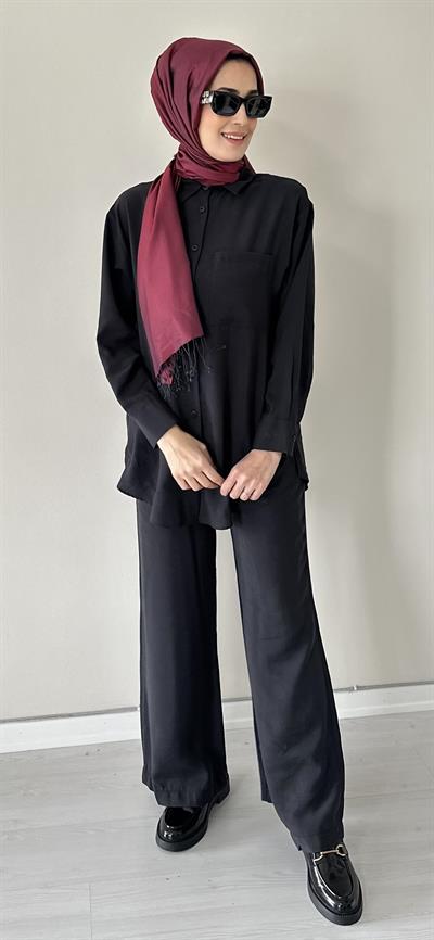 April Siyah Gömlek Pantolon Takım