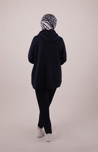 Emma Kapşonlu Modal Likralı Siyah Eşofman Takımı