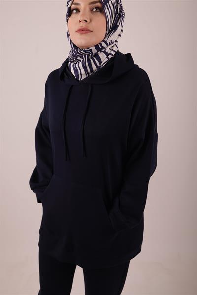 Emma Kapşonlu Modal Likralı Siyah Eşofman Takımı