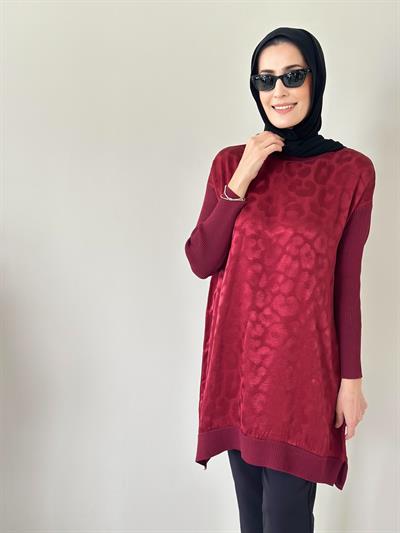 Mia Bordo Jakarlı Triko Tunik