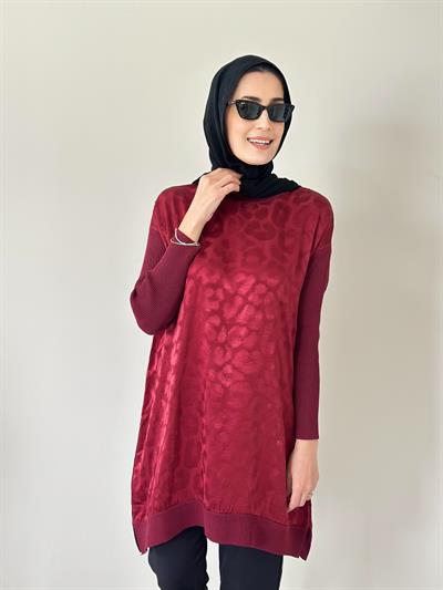 Mia Bordo Jakarlı Triko Tunik