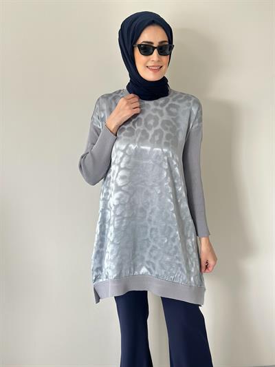 Mia Gri Jakarlı Triko Tunik