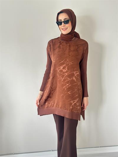 Mia Kahve Jakarlı Triko Tunik